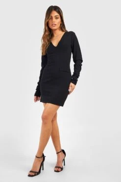 Kleid Aus Crepestoff Mit Gerafften Ärmeln -Stil Formen Verkäufe gzz50801 black xl 2