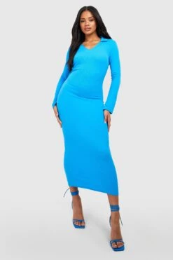 Midikleid Aus Crepestoff Mit Kragen Und Seitlicher Raffung -Stil Formen Verkäufe gzz50806 azure xl 2