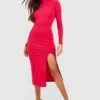 Langärmliges Hochgeschlossenes Midikleid In Knitteroptik Mit Schlitz Vorne 2 Langärmliges Hochgeschlossenes Midikleid In Knitteroptik Mit Schlitz Vorne -Stil Formen Verkäufe gzz50807 magenta xl