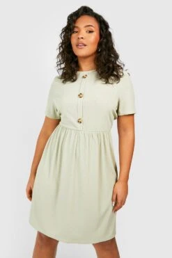 Plus Kurzärmlig Geripptes Basic Skaterkleid Mit Knopfleiste -Stil Formen Verkäufe gzz50922 sage xl 2