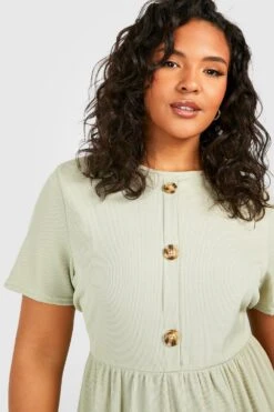 Plus Kurzärmlig Geripptes Basic Skaterkleid Mit Knopfleiste -Stil Formen Verkäufe gzz50922 sage xl 3