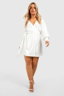 Plus Pailletten-Wickelkleid -Stil Formen Verkäufe gzz50939 white xl 2