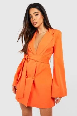 Blazerkleid Mit Bindegürtel Und Weiten Ärmeln