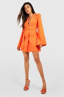 Blazerkleid Mit Bindegürtel Und Weiten Ärmeln 8 Blazerkleid Mit Bindegürtel Und Weiten Ärmeln -Stil Formen Verkäufe gzz51000 orange xl 2
