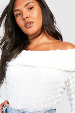 Plus Schulterfreies Strukturiertes Oberteil -Stil Formen Verkäufe gzz51013 ivory xl 3