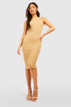 Strukturiertes Asymmetrisches Midikleid -Stil Formen Verkäufe gzz51146 camel xl 2