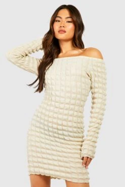 Strukturiertes Bardot-Minikleid -Stil Formen Verkäufe gzz51147 stone xl 2