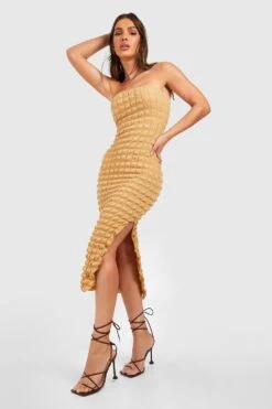 Strukturiertes Bandeau-Midikleid -Stil Formen Verkäufe gzz51149 camel xl 2