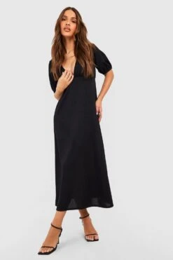 Midikleid Mit Tiefem Ausschnitt Und Puffärmeln 8 Midikleid Mit Tiefem Ausschnitt Und Puffärmeln -Stil Formen Verkäufe gzz51150 black xl 2