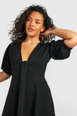 Plus Skaterkleid Mit Knoten Vorne 9 Plus Skaterkleid Mit Knoten Vorne -Stil Formen Verkäufe gzz51152 black xl 3