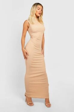 Hochgeschlossenes Strukturiertes ärmelloses Maxikleid -Stil Formen Verkäufe gzz51165 stone xl 2