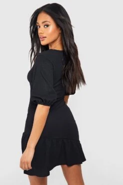 Strukturiertes Rüschen-Minikleid Mit Puffärmeln -Stil Formen Verkäufe gzz51199 black xl 1