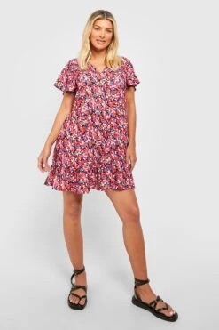 Florales Smokkleid Mit Rüschen-Ärmeln -Stil Formen Verkäufe gzz51323 pink xl 2