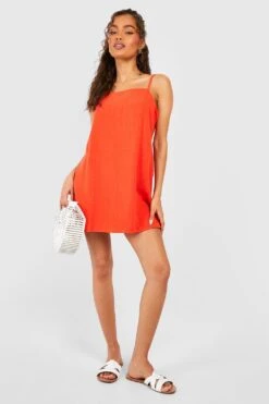 Leinen-Kleid Mit Spaghetti-Trägern -Stil Formen Verkäufe gzz51348 burnt20orange xl 2
