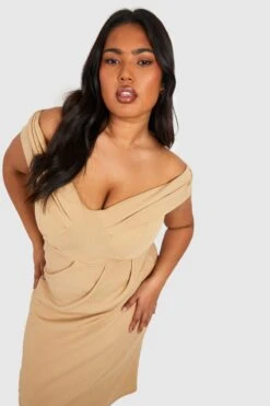 Plus Schulterfreies Wickel-Midikleid Mit Korsett -Stil Formen Verkäufe gzz51412 stone xl 3