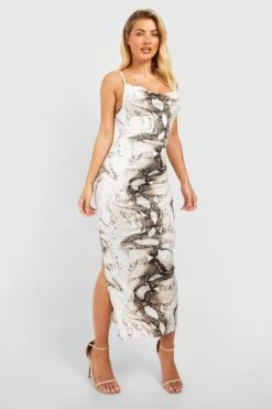 Midikleid Mit Wasserfallausschnitt Und Schlagenprint