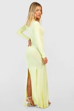 Rundhals-Maxikleid Mit Schlitz 7 Rundhals-Maxikleid Mit Schlitz -Stil Formen Verkäufe gzz51428 yellow xl 1