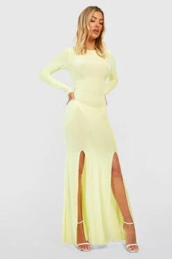 Rundhals-Maxikleid Mit Schlitz 8 Rundhals-Maxikleid Mit Schlitz -Stil Formen Verkäufe gzz51428 yellow xl 2