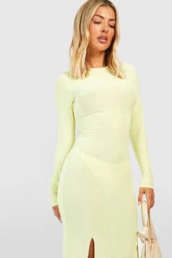 Rundhals-Maxikleid Mit Schlitz 9 Rundhals-Maxikleid Mit Schlitz -Stil Formen Verkäufe gzz51428 yellow xl 3