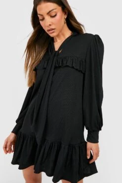 Geripptes Smokkleid Mit Rüschen-Schleife 9 Geripptes Smokkleid Mit Rüschen-Schleife -Stil Formen Verkäufe gzz51459 black xl 3