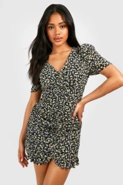 Florales Gerafftes Chiffon-Minikleid -Stil Formen Verkäufe gzz51583 blue xl 2