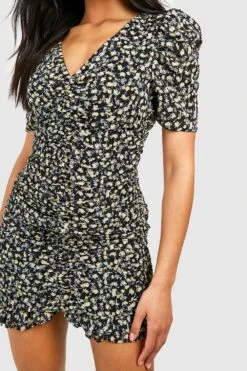 Florales Gerafftes Chiffon-Minikleid -Stil Formen Verkäufe gzz51583 blue xl 3