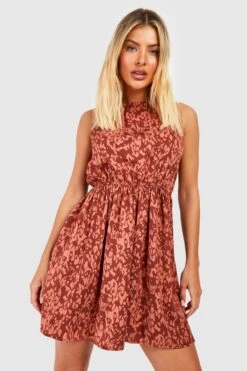 Gestuftes Smokkleid Mit Print -Stil Formen Verkäufe gzz51585 terracotta xl 2