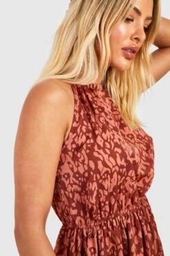 Gestuftes Smokkleid Mit Print -Stil Formen Verkäufe gzz51585 terracotta xl 3