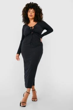 Plus Geripptes Cut-Out Midikleid