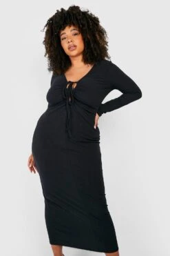 Plus Geripptes Cut-Out Midikleid -Stil Formen Verkäufe gzz51614 black xl 2