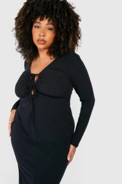 Plus Geripptes Cut-Out Midikleid -Stil Formen Verkäufe gzz51614 black xl 3