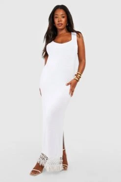 Plus Gehäkeltes Rundhals-Strandkleid Mit Quasten