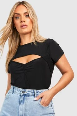Plus Kurzärmliges Top Mit Keyhole-Ausschnitt 8 Plus Kurzärmliges Top Mit Keyhole-Ausschnitt -Stil Formen Verkäufe gzz51650 black xl 2