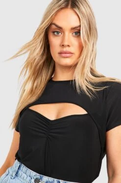 Plus Kurzärmliges Top Mit Keyhole-Ausschnitt 9 Plus Kurzärmliges Top Mit Keyhole-Ausschnitt -Stil Formen Verkäufe gzz51650 black xl 3