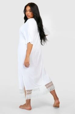 Plus Gehäkeltes Strandkleid Mit Quasten-Saum -Stil Formen Verkäufe gzz51654 white xl 1