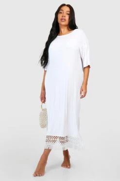 Plus Gehäkeltes Strandkleid Mit Quasten-Saum -Stil Formen Verkäufe gzz51654 white xl 2