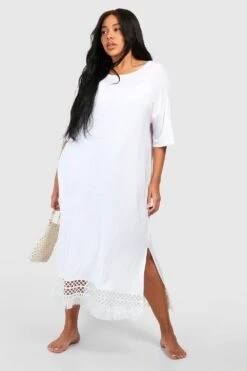 Plus Gehäkeltes Strandkleid Mit Quasten-Saum -Stil Formen Verkäufe gzz51654 white xl 3