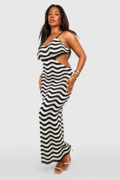 Plus Gehäkeltes Cut-Out Midikleid Mit Zick-Zack Print -Stil Formen Verkäufe gzz51655 black xl 2