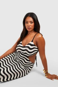 Plus Gehäkeltes Cut-Out Midikleid Mit Zick-Zack Print -Stil Formen Verkäufe gzz51655 black xl 3