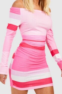 Schulterfreies Geripptes Bodycon-Kleid Mit Streifen 9 Schulterfreies Geripptes Bodycon-Kleid Mit Streifen -Stil Formen Verkäufe gzz51745 pink xl 3