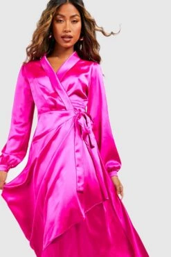 Wickel-Midikleid Aus Satin Mit Gürtel -Stil Formen Verkäufe gzz51785 hot20pink xl 2