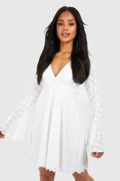 Lochmuster-Minikleid Mit Weiten Ärmeln -Stil Formen Verkäufe gzz51796 ivory xl 3