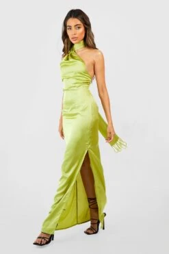 Satin-Maxikleid Mit Quasten-Saum -Stil Formen Verkäufe gzz52018 chartreuse xl 2