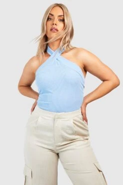 Plus Gerippter Neckholder-Body In Knitteroptik -Stil Formen Verkäufe gzz52079 blue xl 3