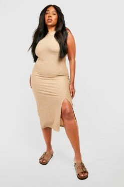 Plus Strukturiertes Racer-Midikleid Mit Schlitz 8 Plus Strukturiertes Racer-Midikleid Mit Schlitz -Stil Formen Verkäufe gzz52082 stone xl 2