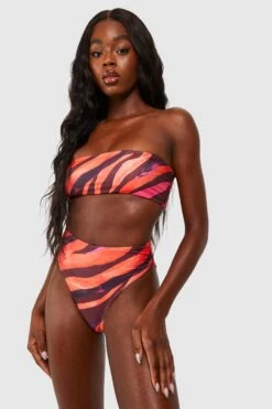 Roter Zebraprint Bandeau-Bikini Mit Hohem Bund -Stil Formen Verkäufe gzz52196 red xl 2