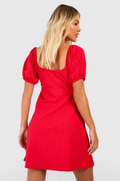 Strukturiertes Kleid Mit Puffärmeln -Stil Formen Verkäufe gzz52209 red xl 1