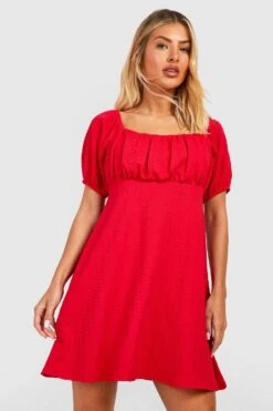 Strukturiertes Kleid Mit Puffärmeln -Stil Formen Verkäufe gzz52209 red xl 2