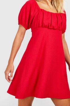 Strukturiertes Kleid Mit Puffärmeln -Stil Formen Verkäufe gzz52209 red xl 3