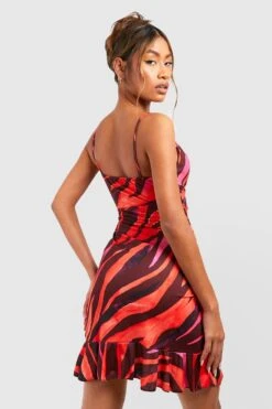 Zebraprint Wickel-Kleid Mit Rüschen -Stil Formen Verkäufe gzz52228 red xl 1